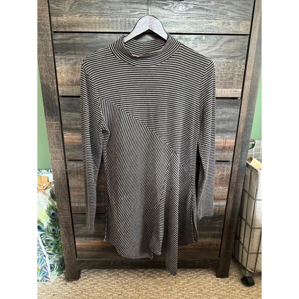 Daytrip Asymmetrical Hem Mock Neck Striped Top